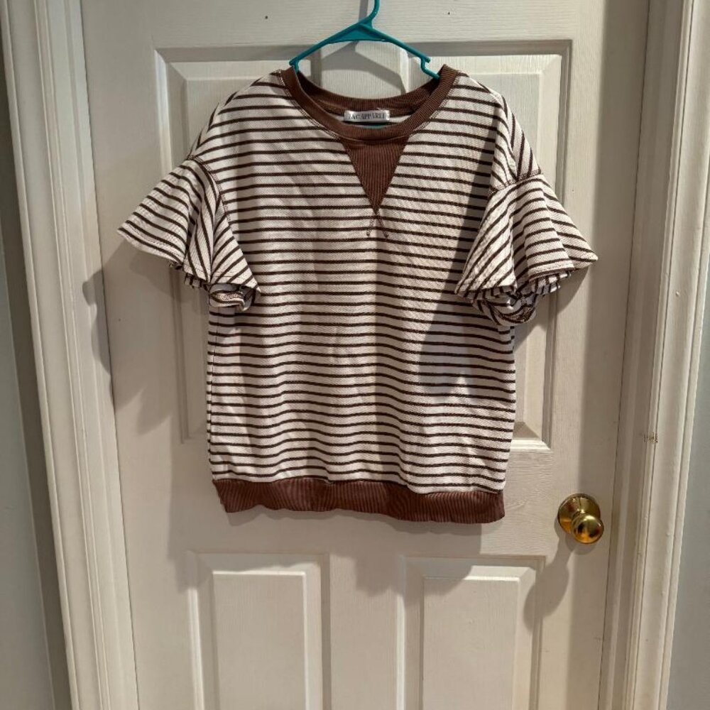 Striped and Ruffle Sleeved Top